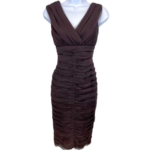 TADASHI COLLECTION Chiffon Silk Ruched Sheath Ruffle Dress - Picture 1 of 15